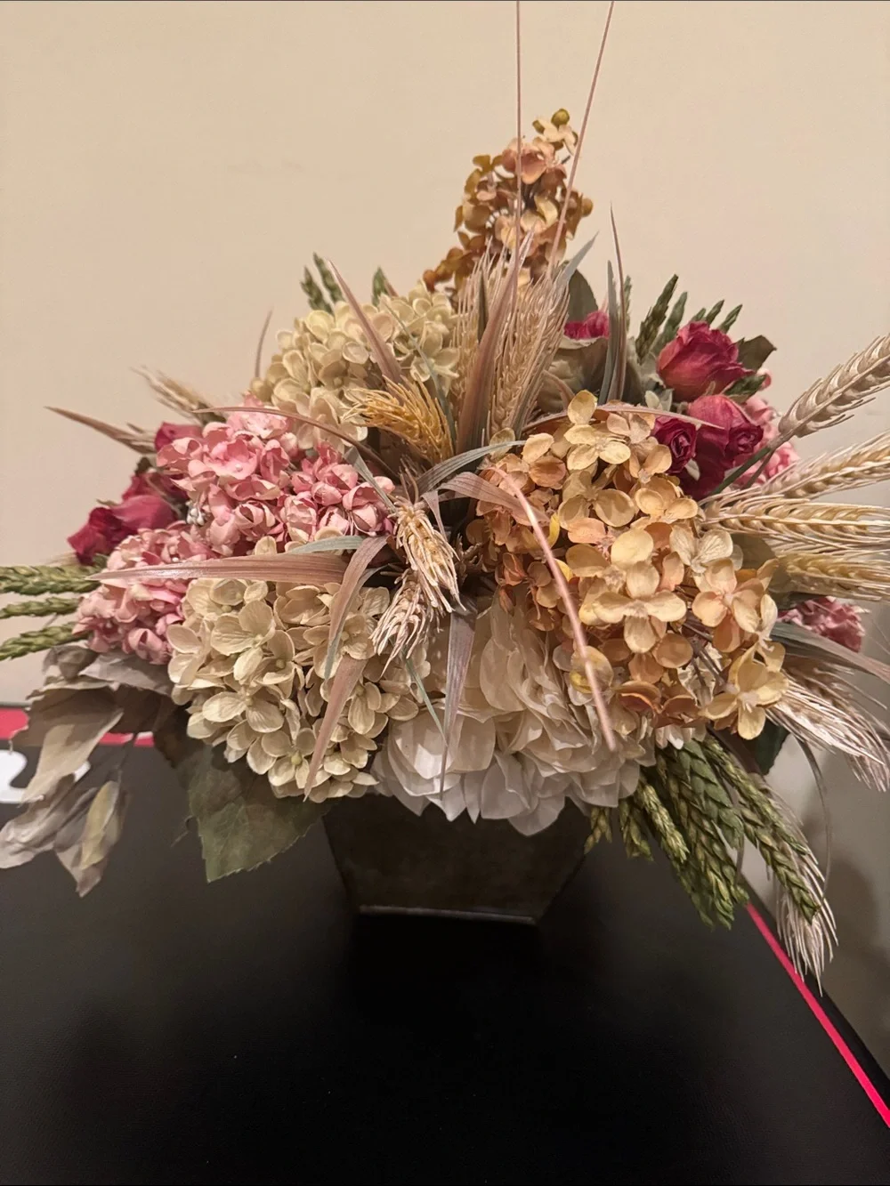 Elegant Cream & Pink Faux Hydrangea Arrangement - Home Accents